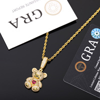 Collier tendance pour femme avec pendentif Hip Hop en laiton, Moissanite VVS D, motif ours en peluche cœur, breloque ours de dessin animé, passe le test du diamant