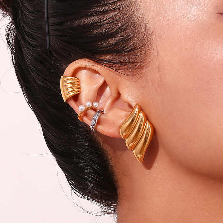 Trendy Gold Statement Earrings - Chunky Big Shell Wings