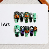 Ongles artificiels d'Halloween Europe Amérique avec motifs de citrouille et de fantôme de dessin animé, ongles à presser ultra-fins sans couture, 30 pièces