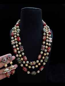 Perles antiques verre haute qualité multicolore nouvelles perles de bijoux indiennes trois couches mala fait à la main produit en vrac collier - Product Image 2