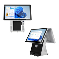 Sistema POS con Pantalla Táctil Capacitiva Doble de 15.6 Pulgadas, Terminal TPV Táctil con Base para Android o Windows, Máquina POS para Tiendas de Comida Rápida