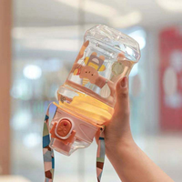 Bouteille d'eau de 670 ml avec paille pour enfants et filles, bouteilles de voyage portables, gourde de sport et de fitness, bouteille d'eau froide et de jus pour l'été