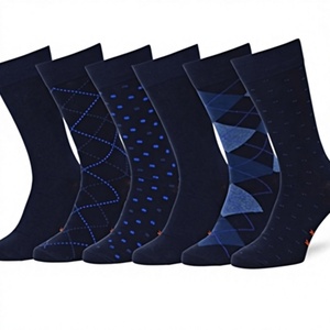 Chaussettes pour hommes à motif géométrique bleu foncé, tricotées, respirantes, pour usage quotidien, épaisseur standard, automne - Product Image 1