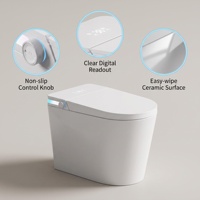 WC intelligent monobloc en céramique allongé avec lumière nocturne, réservoir encastré à siphon, siège chauffant, capteur de pied, double chasse P-trap/S-trap