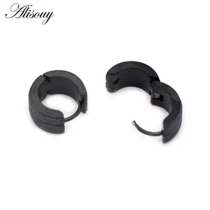 Grosir anting-anting alur Scrub buram anting-anting telinga lingkaran kecil baja tahan karat 9mm anting-anting Hoop untuk wanita pria Punk perhiasan tindik