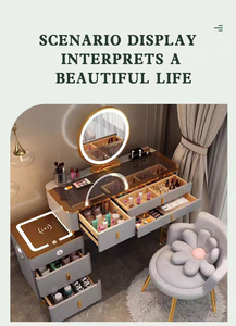 Coiffeuse intelligente avec miroir lumineux à chargement <span class=keywords><strong>sans</strong></span> <span class=keywords><strong>fil</strong></span>, meuble de rangement moderne et minimaliste en bois pour chambre à coucher, idéale pour l'hôtellerie - Product Image 5