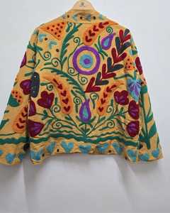 Boho Animal Print Embroidered Velvet Suzani Winter <b>Jacket</b> Handmade Button Woven Cotton Indian Coat Festive Outerwear Partywear - Product Image 5