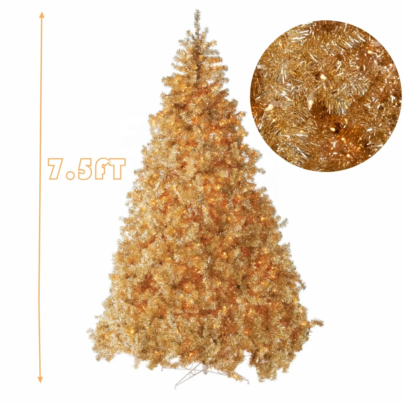 7.5ft Champion gold pine artificial christmas tree-prelit