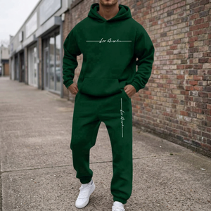 Ensemble survêtement homme imperméable en polaire à capuche et pantalon de jogging, imprimé lettres vertes, tenue sportive deux pièces - Product Image 2