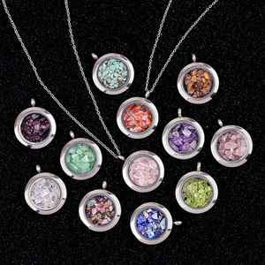 Fashion Raw Crystal Pendant Necklace Steel Living Memory Floating <strong>Locket</strong> Tumbled Gemstone Women/Men's Luck Healing - Product Image 1