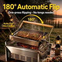Barbecue portable à charbon de bois avec rotation automatique à 180 degrés, pliable, en acier inoxydable 304, pour le camping en plein air