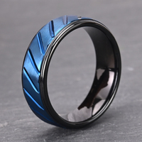 Bague en tungstène bleu et noir plat en satin deux tons CNC Comfort Fit Alliance en tungstène plaqué bleu Bijoux faits à la main