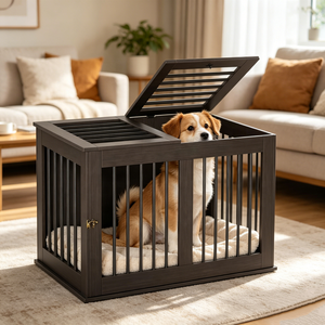 Cage pour animaux de compagnie en bois de style meuble, robuste, pour intérieur et extérieur, avec double porte à bascule, pour lit de chien et usage domestique, vente en gros - Product Image 4
