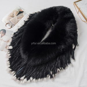 Bufanda de piel de alta calidad YR279B, cuello de piel de zorro con borla de piel de conejo para novia - Product Image 3