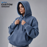 Hoodie Fleece Wanita Grosir OEM, Model Oversize dengan Bahu Jatuh, Potongan Kotak, Bahan Brushed Loopback