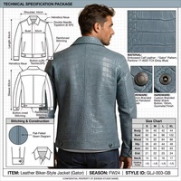 Blouson Trucker Homme en Cuir d'Agneau Gaufré Croco Bleu Poussiéreux avec Fermeture Éclair sur le Devant et Poche Poitrine Zippée, Fermeture Centrale, OEM Personnalisé, Vente en Gros Usine