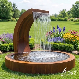 Fontaine sculpturale <span class=keywords><strong>contemporaine</strong></span> en acier pour <span class=keywords><strong>jardin</strong></span>, demi-circulaire, en métal rouillé - Product Image 3