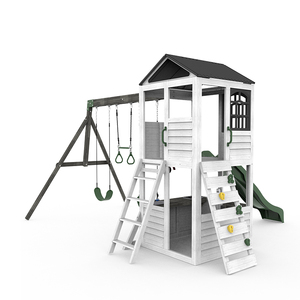 Juego de Parque Infantil para Niños al Aire Libre, Casa de Juegos de Madera Colorida con Columpio y Tobogán para Guardería - Product Image 1