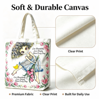Sac fourre-tout en toile pour femme, motif floral dessiné à la main, sac à bandoulière avec fermeture à bouton, réutilisable, grande capacité, pour le shopping, le travail et les voyages