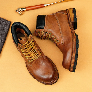 Bottes Balmoral en cuir pour hommes, texture poncée à la main, style Amish, en coton, style workwear, solides, imperméables, antidérapantes, spécialisées - Product Image 1