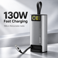 Batterie externe 130W 20000mAh avec câble USB-C rétractable de 100 cm, recharge rapide 65W, écran TFT pour ordinateur portable, appareil photo, drone, voyage