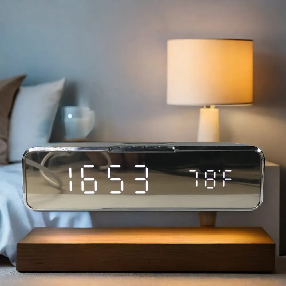 ワイヤレス充電付きホームオフィスLED時計3.0Qi-アダプター温度および時間アラームUSB電源LED時計