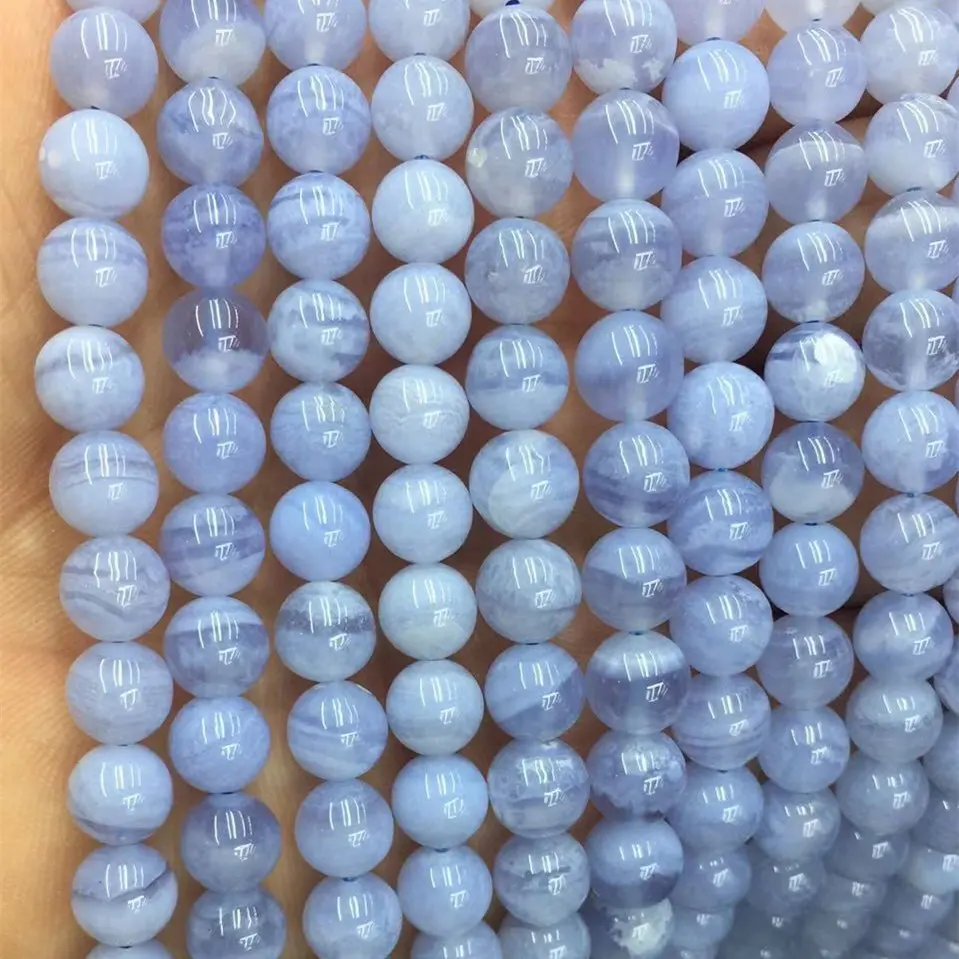 광저우 YSQ 고품질 보석 구슬 가닥 블루 레이스 마노 비즈 8mm 천연 블루 레이스 마노 보석 도매