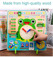 Jouet éducatif précoce en bois, horloge d'apprentissage du temps en forme de grenouille de dessin animé, calendrier pour enfants, jouets d'apprentissage de l'heure, horloges cognitives pour enfants