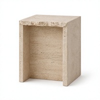 Table d'appoint en travertin beige haut de gamme, table d'appoint en pierre naturelle, table de chevet