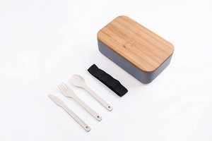 Fiambreras japonesas de silicona sin BPA con tapa de bambú y cubiertos para adultos, niños, fibra de bambú a prueba de fugas, paja de trigo, Bento <span class=keywords><strong>Lun</strong></span> - Product Image 4
