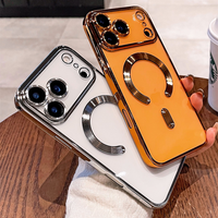 Étui de téléphone portable magnétique transparent électroplaqué TPU de luxe QY, antichoc, compatible avec la charge sans fil, pour 17/16/15/14/13