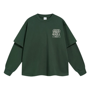 2025 primavera nuevo estampado personalizado 305G falso dos piezas de manga larga empalmada moda callejera para hombres camiseta de gran tamaño - Product Image 4