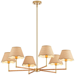 Lámpara de Techo de Ratán de 6 Luces, Cuerpo Dorado, E27 LED, Altura Ajustable, para Cocina y Sala de Estar - Product Image 5