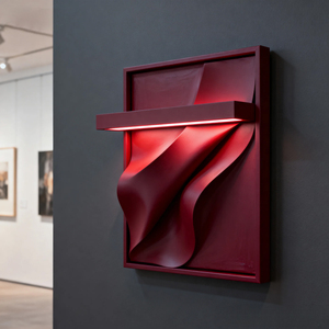 Modern Red Steel Bedroom <b>Wall</b> Lamp Rectangular Wavy Shade LED Dimmable Neutral White 4100K <b>Wall</b>-Mounted Design - Product Image 3