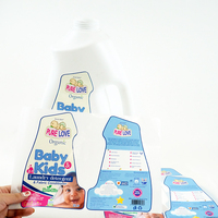 Étiquettes avant et arrière de bouteille de forme irrégulière privées personnalisées pour produits de nettoyage pour bébé étiquettes imperméables en papier synthétique