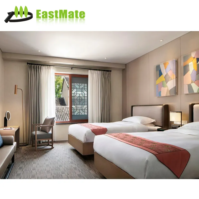 बेडरूम सेट लकड़ी आधुनिक 5 सितारा होटल फर्नीचर बेड रूम बेडरूम सेट गेस्ट हाउस शैली लकड़ी के फ़ोशान ईस्टमेट चीनी सॉलिड