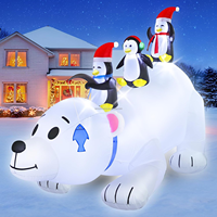 Ours polaire gonflable de 7 pieds avec trois pingouins et éclairage LED, décoration de Noël gonflable pour jardin, pelouse, maison, fête