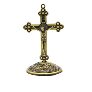 재고 공예 BZR21539 홈 장식을위한 기초 골동품 청동 도금 색상 가톨릭 십자가 - Product Image 2