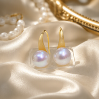 Boucles d'oreilles pendantes en argent sterling 925 avec perle Edison pour femme, rondes, chic, finition givrée, lueur aurore, faites à la main, grandes, bijoux raffinés