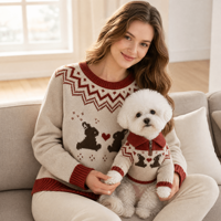 Ensemble de pulls doux personnalisés en tricot assortis pour femme et chien, vêtements pour animaux de compagnie, usine ODM OEM, vente en gros