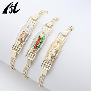 14K 금도금 성모 마리아 펜던트와 18CM 피가로 팔찌 황동 종교 보석 - Product Image 2