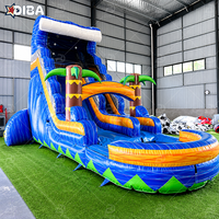 Toboggan aquatique gonflable de qualité commerciale sur le thème du palmier pour les fêtes en plein air