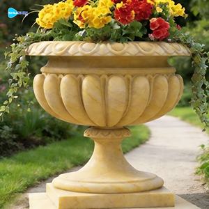 Vasos de Flores Decorativos de Mármore Branco Baratos Feitos à Mão para Jardim de Villa Europeia com Base - Product Image 5