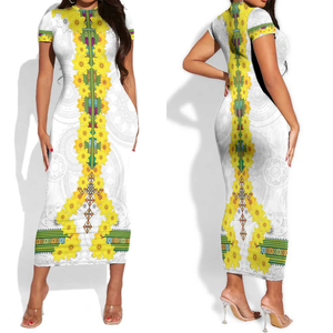 <span class=keywords><strong>Abito</strong></span> aderente personalizzato Enkutatash etiopia nuovo anno a manica corta con motivo di piastrine con <span class=keywords><strong>fiori</strong></span> - Product Image 1