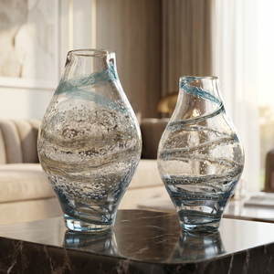 Vasi in Vetro Soffiato a Mano Blu Ghiaccio Beige a Spirale a Bolle a Forma di Oliva Centrotavola <span class=keywords><strong>per</strong></span> Tavolo da Pranzo Casa Moderna - Product Image 6