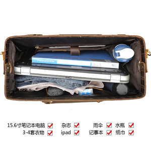 Sac de voyage pour homme en cuir véritable à motif crocodile, grande capacité, sac à bandoulière, marron foncé - Product Image 5