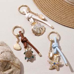 2025 nouvelle vente chaude Marine série sac breloques blanc PU corde coquille porte-clés mignon conque chapeau pince pour les femmes bijoux de mode - Product Image 3