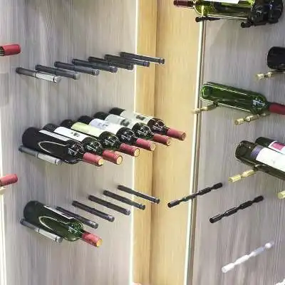 Venta al por mayor de fábrica, estante horizontal para botellas de vino, clavijas de vino montadas en la pared de aluminio