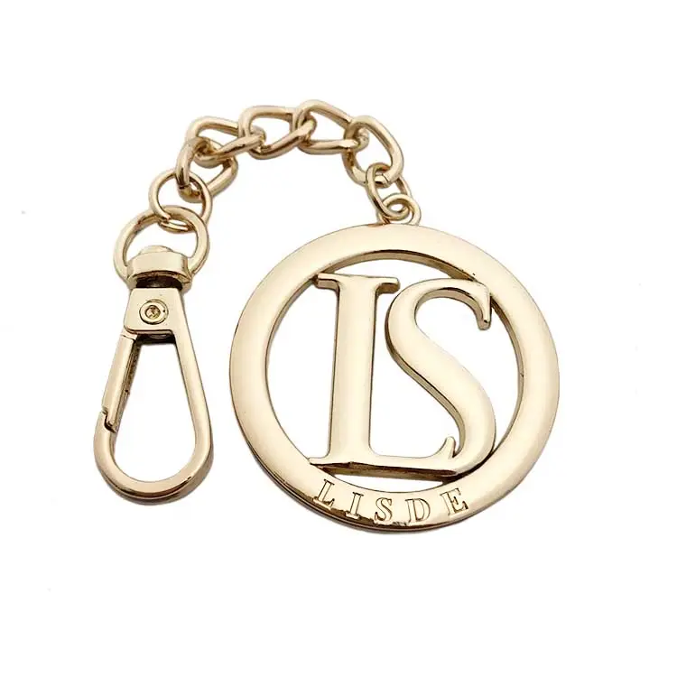 Custom Gold Hang Metal Logo Label Tag Plate With Key Chain For Handbag