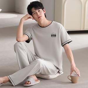 <span class=keywords><strong>Pigiama</strong></span> da <span class=keywords><strong>uomo</strong></span> a manica corta pantaloni lunghi 2 pezzi Set <span class=keywords><strong>pigiama</strong></span> <span class=keywords><strong>uomo</strong></span> a girocollo per il tempo libero in cotone morbido <span class=keywords><strong>3XL</strong></span> taglie forti da notte - Product Image 2